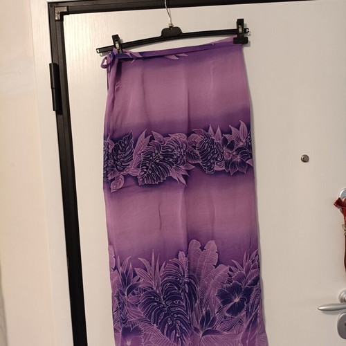Women's wrap skirt pareo, purple tropical leaf design