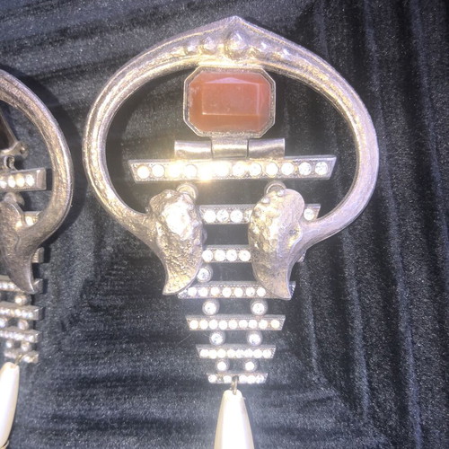 Vintage statement earrings like new, gold and silver with crystals and pearl