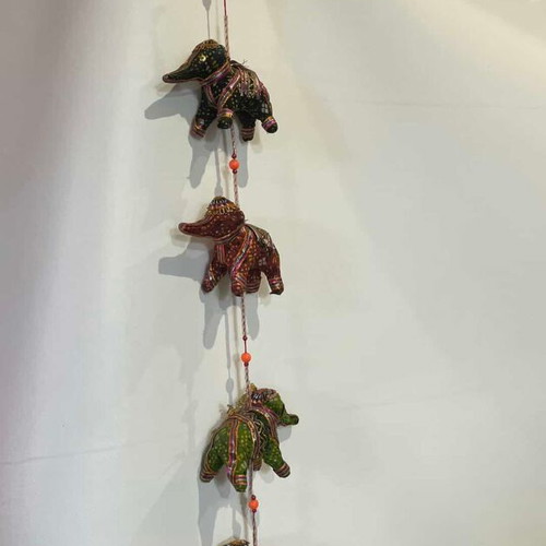 Vintage Namaste Corfu hanging decoration with fabric elephants and bell used