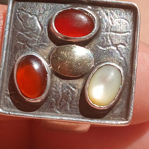 925 silver ring with 585 detail, carnelian and moonstone, 17 mm