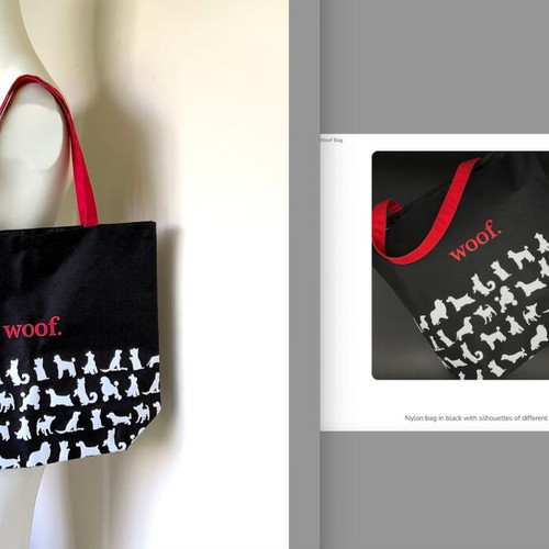 The WOOF Tote Bag new, black with white dog prints