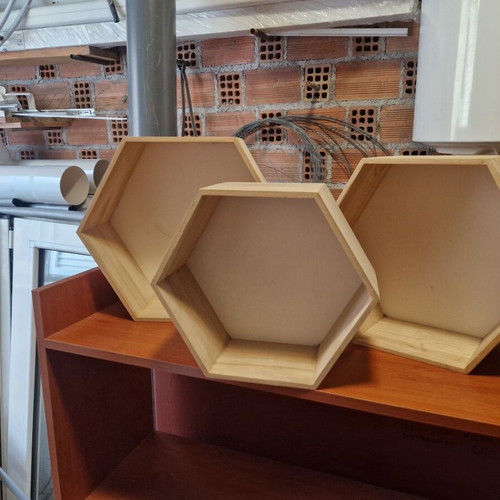 Jysk hexagonal wooden wall shelves, set of 3