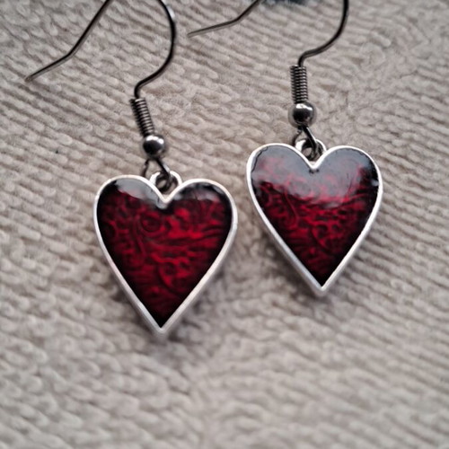 Handmade earrings new, red and silver