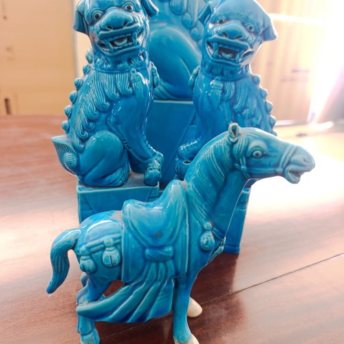 Vintage Chinese Porcelain Set of 4 Pieces with Turquoise Glaze, used