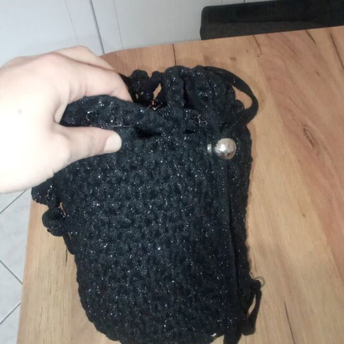 Knitted handmade barrel bag new, black crossbody
