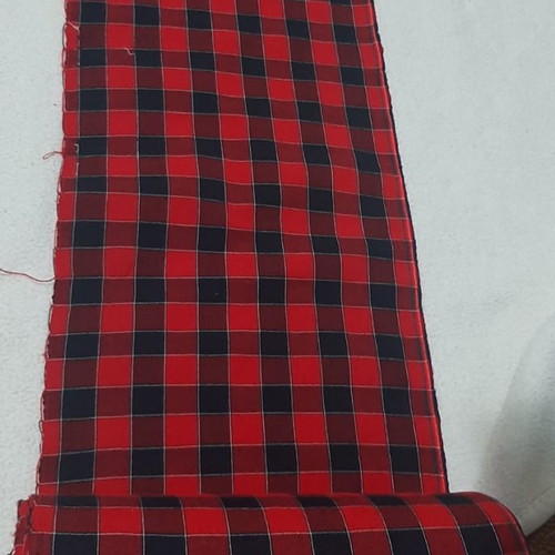 Cotton loom fabric new, red with black squares, 30cm width