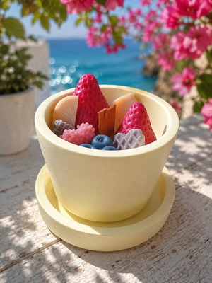 Handmade fruit scented candle with reusable porcelain powder container