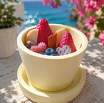Handmade fruit scented candle with reusable porcelain powder container