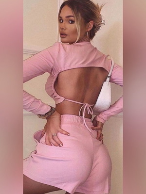 Set shorts crop top new, black and pink