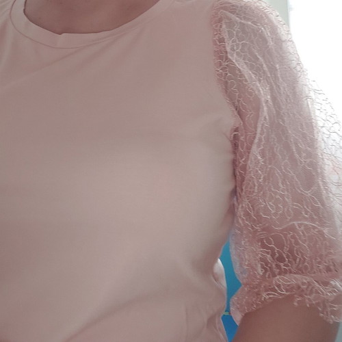 Bsb blouse like new, pink, size M with transparent sleeve