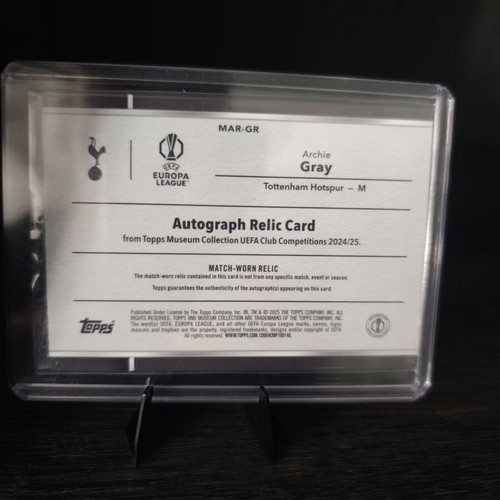 2024-25 Topps Museum UCC Archie Gray 43/50 Auto Relic RC Tottenham Hotspur