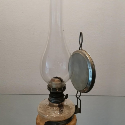 Vintage oil lamp used with embossed design, glass