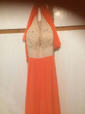 Allure επίσημο φόρεμα, small size 8, μπεζ και πορτοκαλί