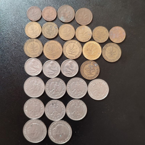 German coins used, pack of 26 Deutsche Mark/Pfennig