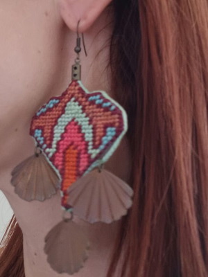 Earrings hanging ethnic like new, multicolored