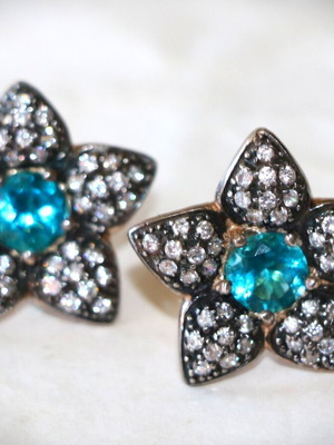 Σκουλαρίκια ζιρκόνια blue topaz ακουα μαριν ασήμι 925 καινούργια