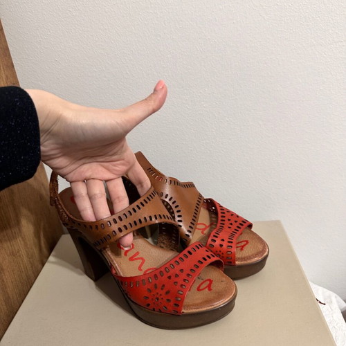 Xusandalia leather sandals like new, brown and coral, size 36