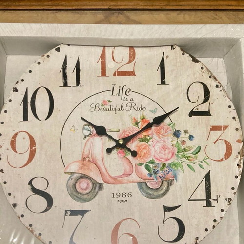 Wall clock with Vespa and flowers new, diameter 34cm