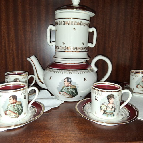 Vintage Apilco French porcelain tea and coffee set Napoleon theme