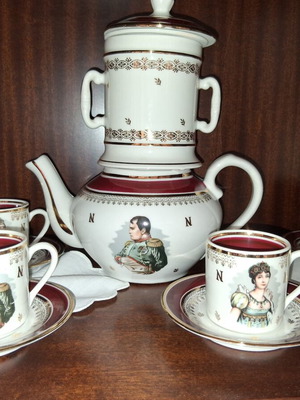 Vintage Apilco French porcelain tea and coffee set Napoleon theme