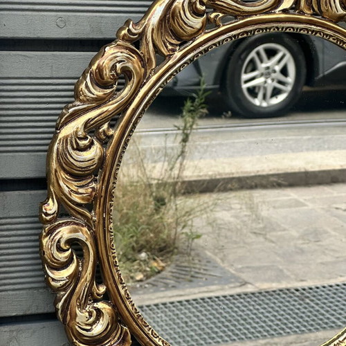 Vintage round wall mirror Baroque gold tone used