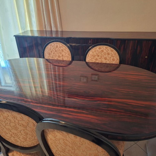 Ebony dining table with extension and buffet set like new