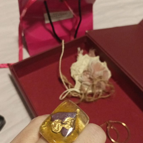 Glass ring handmade like new, adjustable size