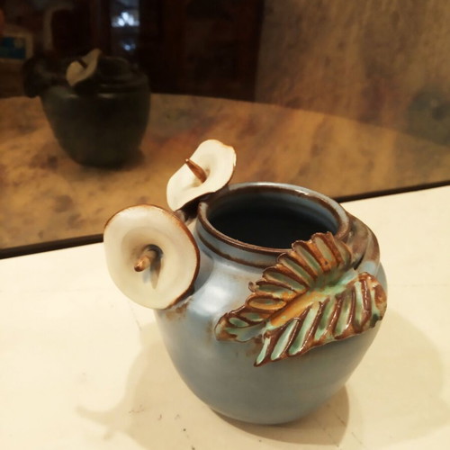Handmade ceramic vase in blue shade new