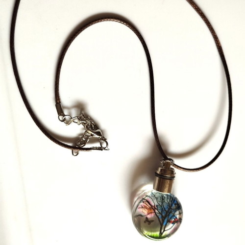 Pendant necklace faux bizou tree butterfly new, blue and purple
