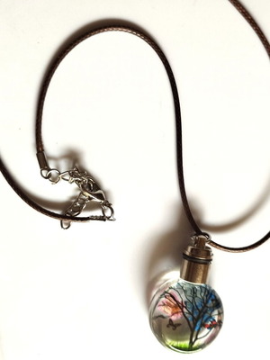 Pendant necklace faux bizou tree butterfly new, blue and purple