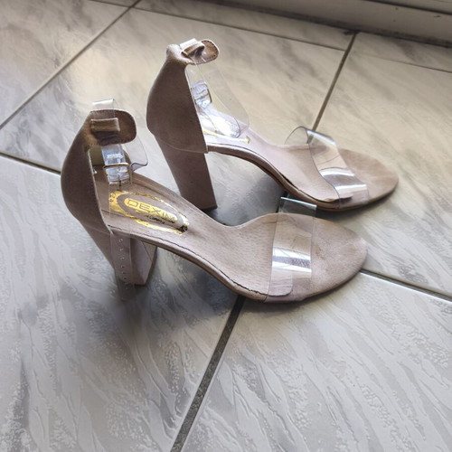 Dexim nude sandals with transparent straps and thick heel size 38 like new