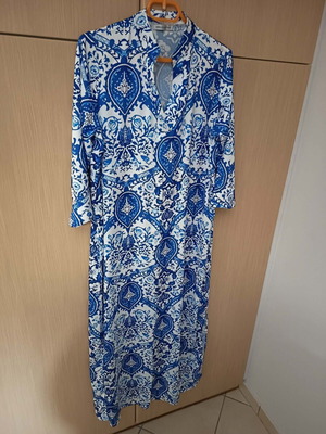 Boho dress One Size like new, white and blue