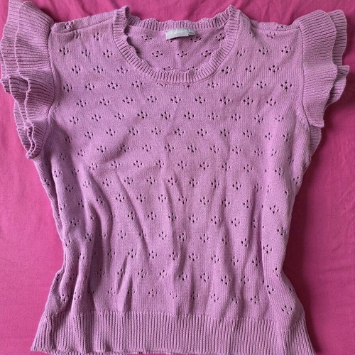 Knitted blouse with ruffles like new, pink and purple, size XL