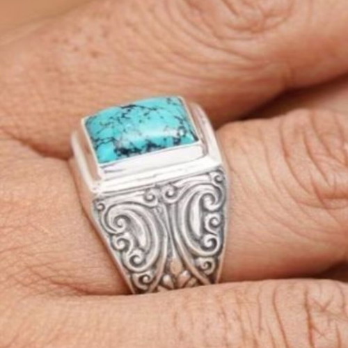 Vintage silver ring with turquoise stone 19 mm