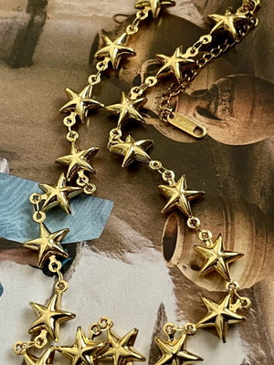 Steel necklace with gold stars, new