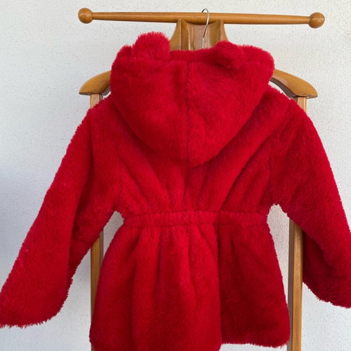 Fur girls' coat like new, red, size 116 cm