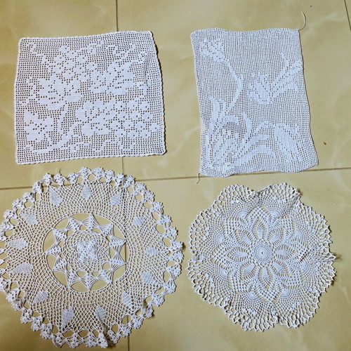 Handmade knitted cotton thread doilies like new