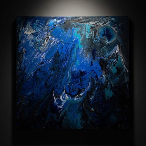 Blue Andromeda Original Fluid Acrylic Pour Painting new, 70x70 cm