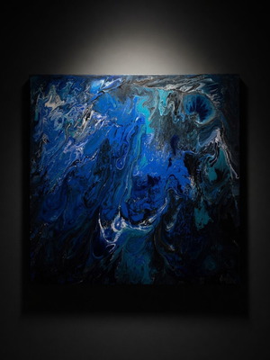 Blue Andromeda Original Fluid Acrylic Pour Painting new, 70x70 cm