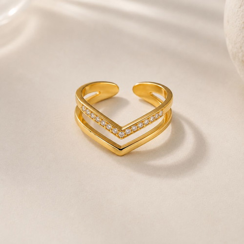 V-Shaped Gold Ring with White Stones new