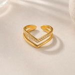 V-Shaped Gold Ring with White Stones new