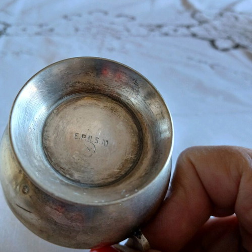 E.P.N.S. small carved antique vessel used, missing one handle