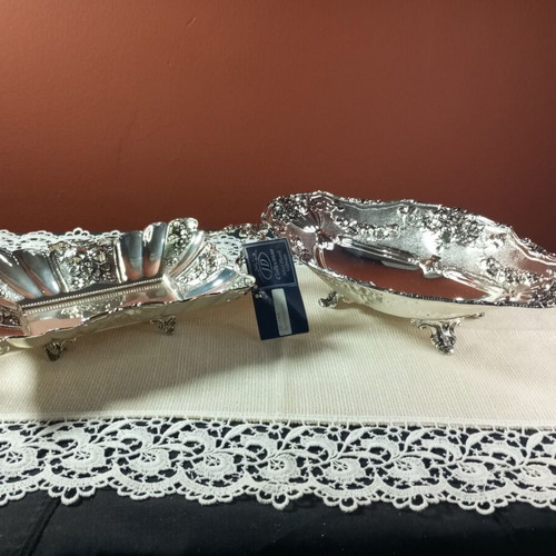 JD Collection Vintage Silver Plated Set of 2 Fruit Bowl and Bread Tray new