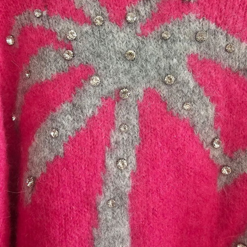 Fuchsia J&S sweater new, knitted onesize with rhinestones