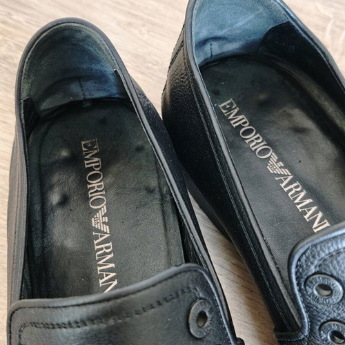 Emporio Armani leather loafers used, size 44.5, black