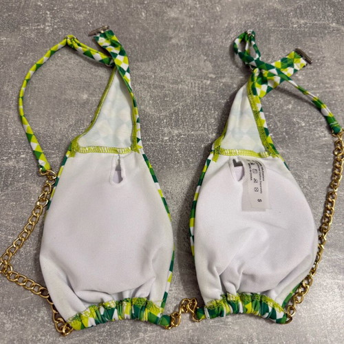 Decoro bikini top green checkered with chain, like new, size S