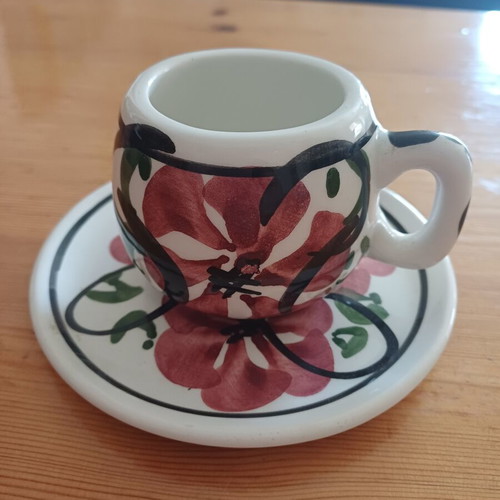 Vintage Handmade Ceramic Greek Coffee Cup with Saucer new