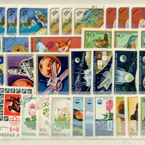 Hungary stamp collection used, 10 cards with large thematic stamps