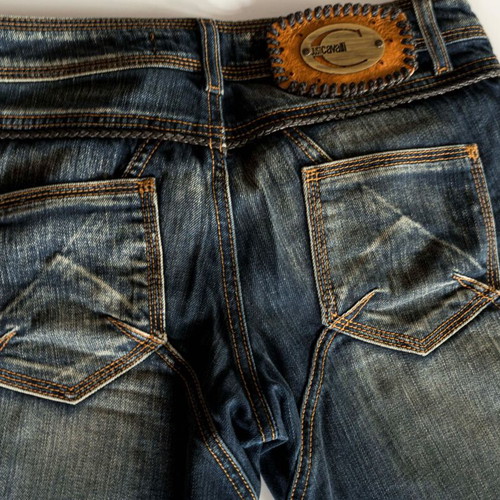 Just Cavalli denim pants like new with ostrich leather, size S