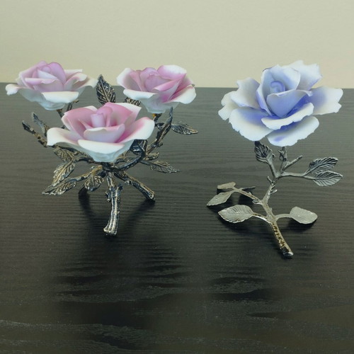 Porcelain decorative roses used, set of 2 pieces